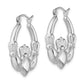 Sterling Silver Rhod-Plated Polished Claddagh Round Hoop Earrings