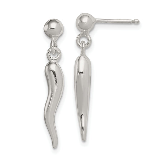 Sterling Silver Polished Italian Horn Post Dangle Earrings