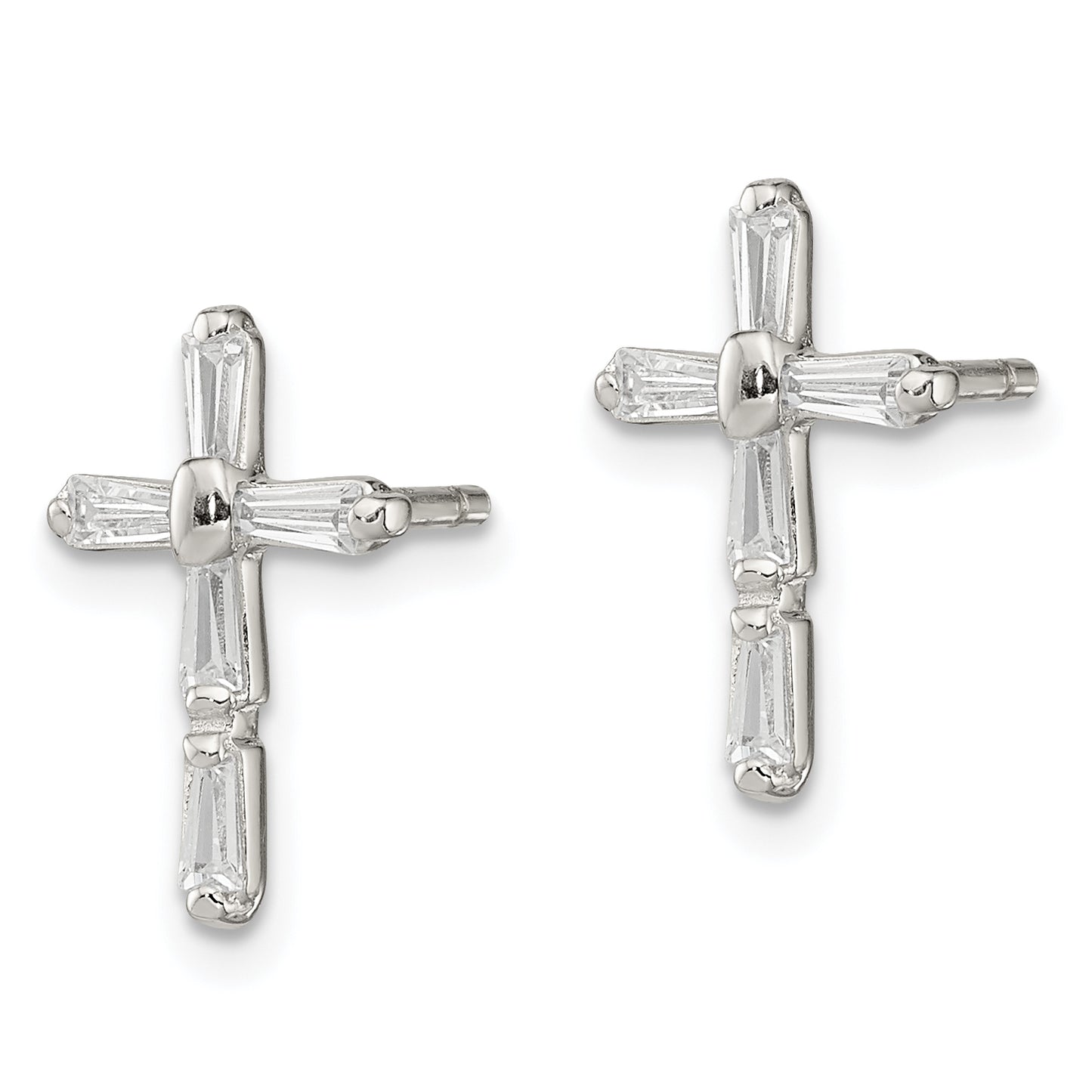 Sterling Silver Rhodium-Plated Polished Cz Cross Post Earrings