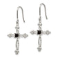 Sterling Silver Rhodium-Plated Polished Diamond Accent & Black Cz Budded Cross Dangle Earrings