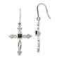 Sterling Silver Rhodium-Plated Polished Diamond Accent & Black Cz Budded Cross Dangle Earrings