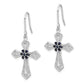 Sterling Silver Rhodium-Plated Polished & Beaded Diamond Accent Black Cz Passion Cross Dangle Earrings