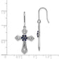 Sterling Silver Rhodium-Plated Polished & Beaded Diamond Accent Black Cz Passion Cross Dangle Earrings