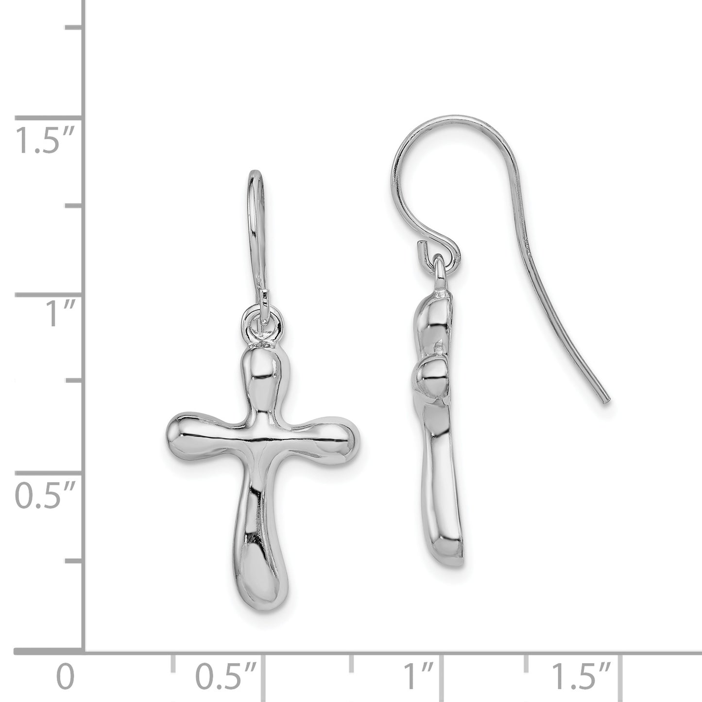 Sterling Silver Rhodium-Plated Polished Wavy Cross Dangle Earrings