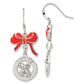 Sterling Silver Red Enameled Merry Bells & Bows Dangle Earrings