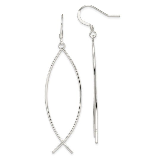 Sterling Silver Polished Ichthus Dangle Earrings