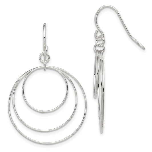 Sterling Silver Polished Fancy Triple Circle Dangle Earrings