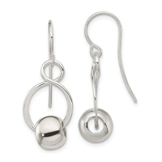 Sterling Silver Twist W/Bead Dangle Earrings