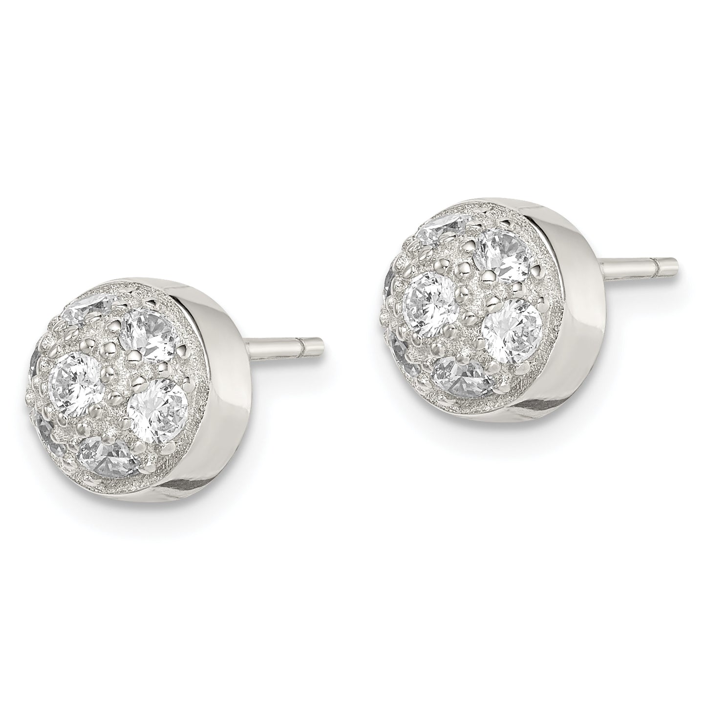 Sterling Silver Rhodium-Plated Polished Cz Half Ball Post Earrings