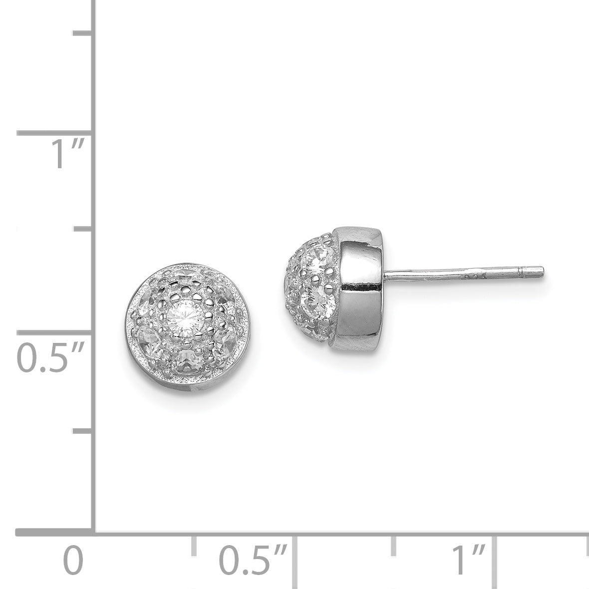 Sterling Silver Rhodium-Plated Polished Cz Half Ball Post Earrings