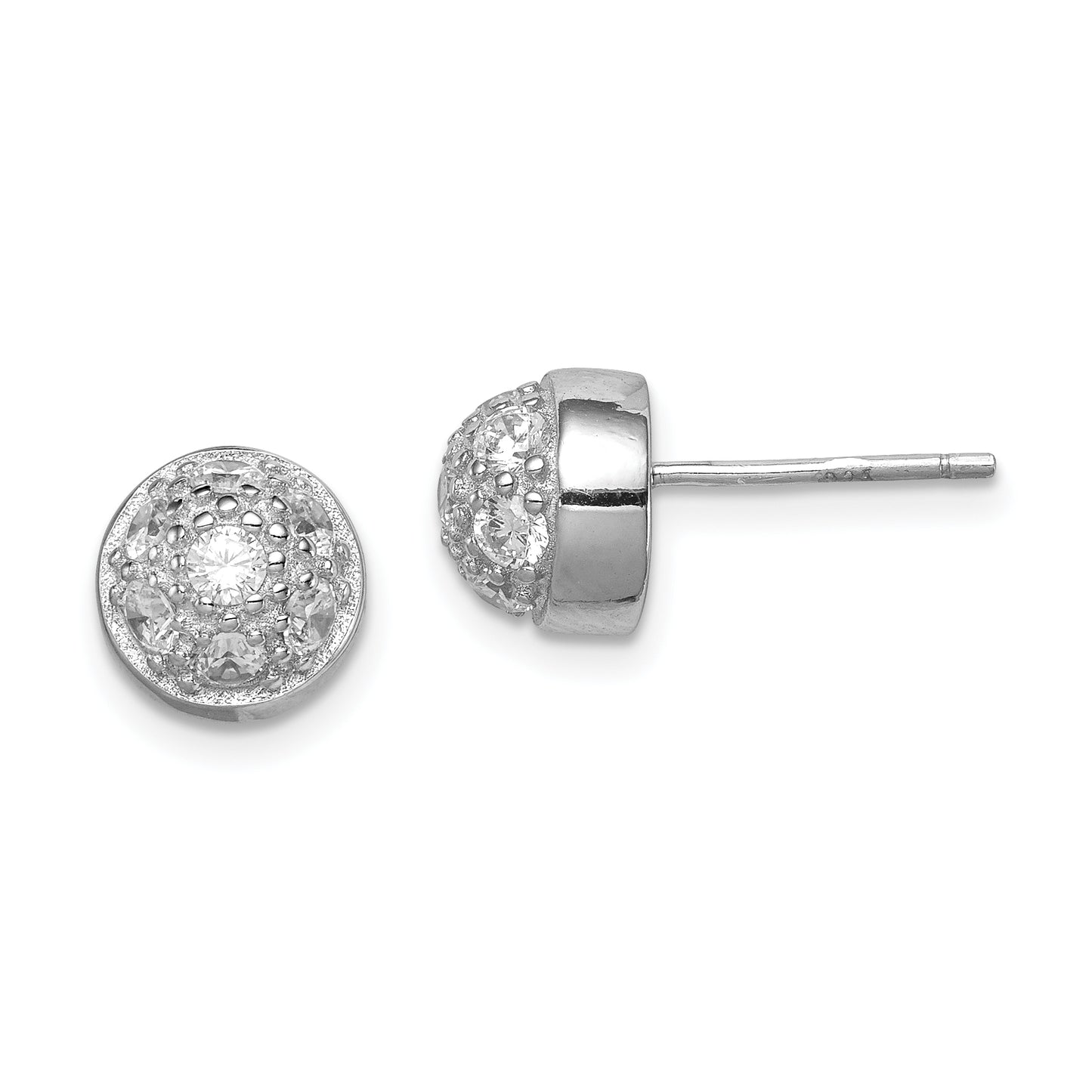 Sterling Silver Rhodium-Plated Polished Cz Half Ball Post Earrings