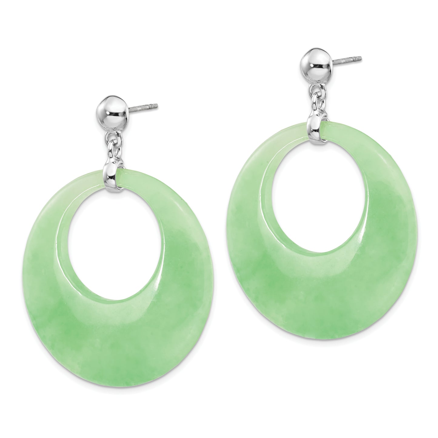 Sterling Silver Rhodium-Plated Polished Jade Circle Post Dangle Earrings