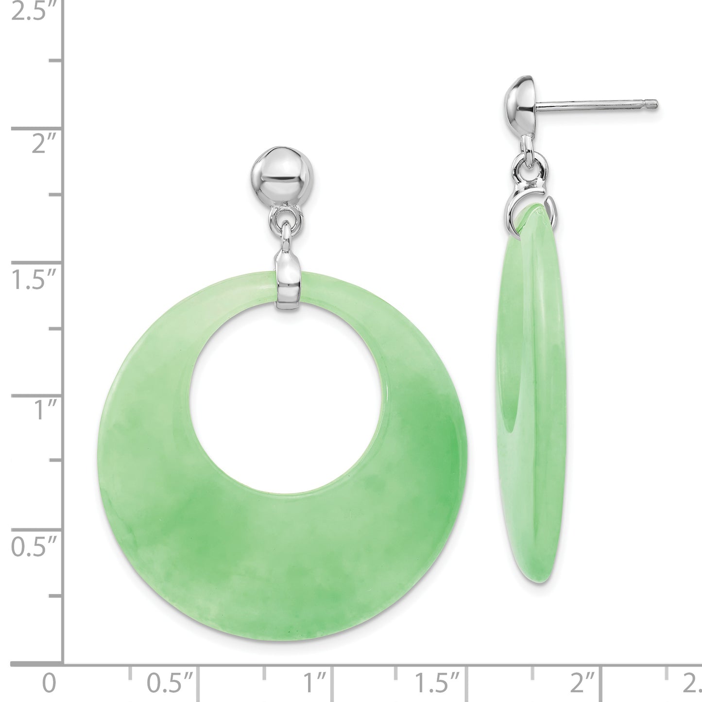 Sterling Silver Rhodium-Plated Polished Jade Circle Post Dangle Earrings