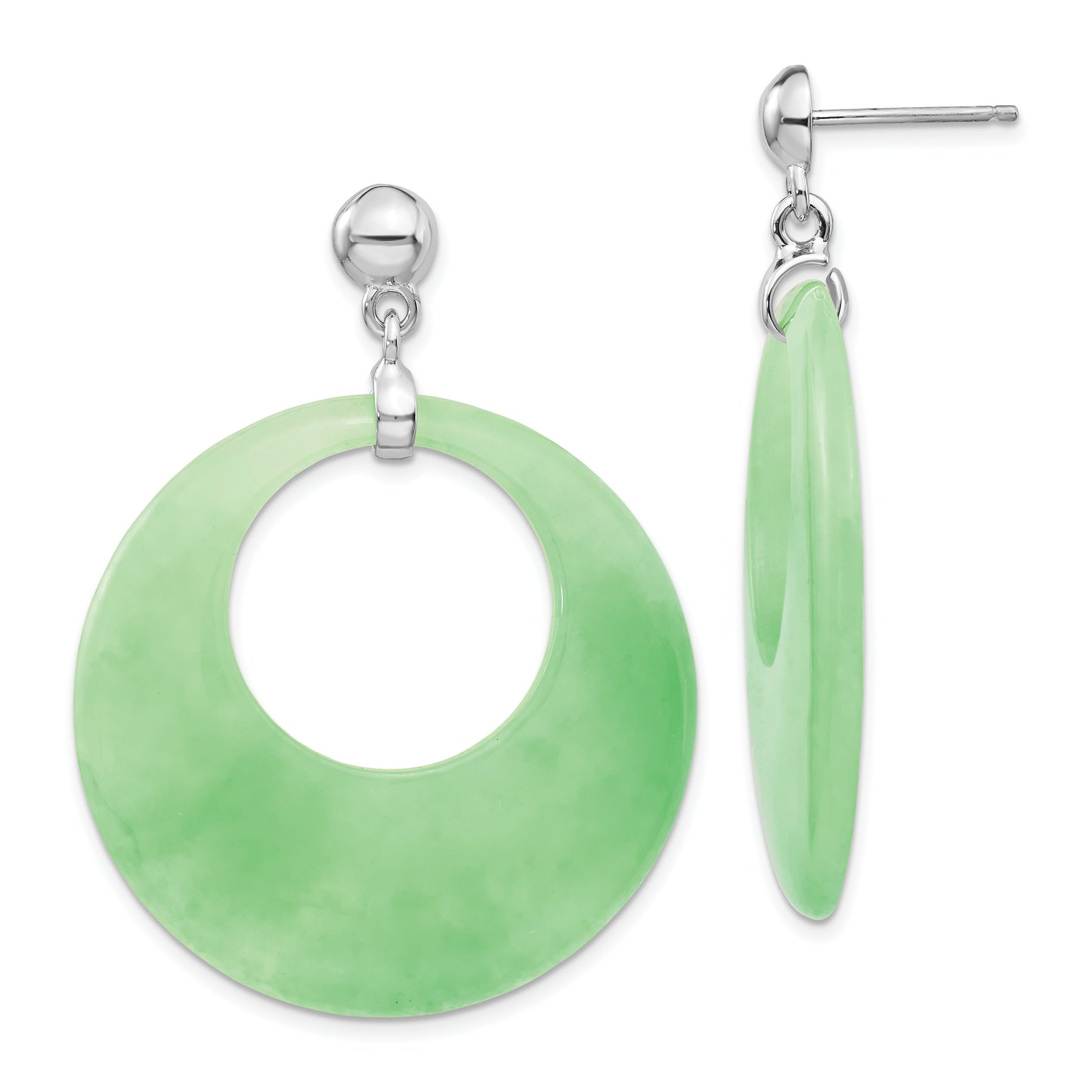 Sterling Silver Rhodium-Plated Polished Jade Circle Post Dangle Earrings