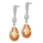 Sterling Silver Rhodium-Plated Polished & Textured Champagne White Cz Teardrop Post Dangle Earrings