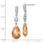 Sterling Silver Rhodium-Plated Polished & Textured Champagne White Cz Teardrop Post Dangle Earrings