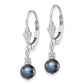 Sterling Silver Rhodium-Plated Polished & Beaded 6-7mm Black Freshwater Cultured Pearl Leverback Dangle Earrings