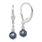 Sterling Silver Rhodium-Plated Polished & Beaded 6-7mm Black Freshwater Cultured Pearl Leverback Dangle Earrings