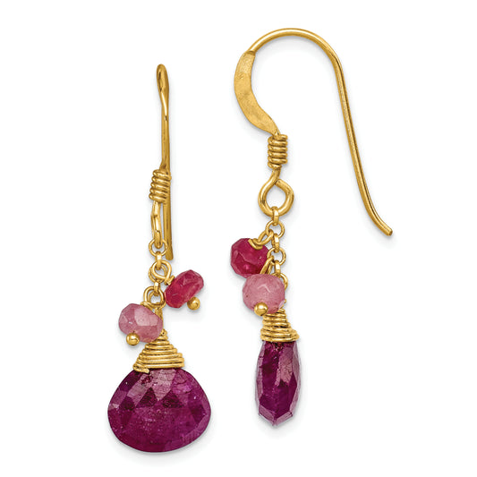 Sterling Silver Gold-Tone Vermeil Polished Ruby Teardrop Dangle Earrings