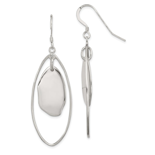 Sterling Silver Polished Fancy Oval Dangle Earrings