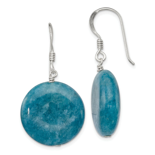 Sterling Silver Polished Round 20mm Blue Agate Dangle Earrings