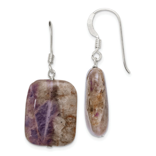 Sterling Silver Polished Amethyst Rectangle Dangle Earrings