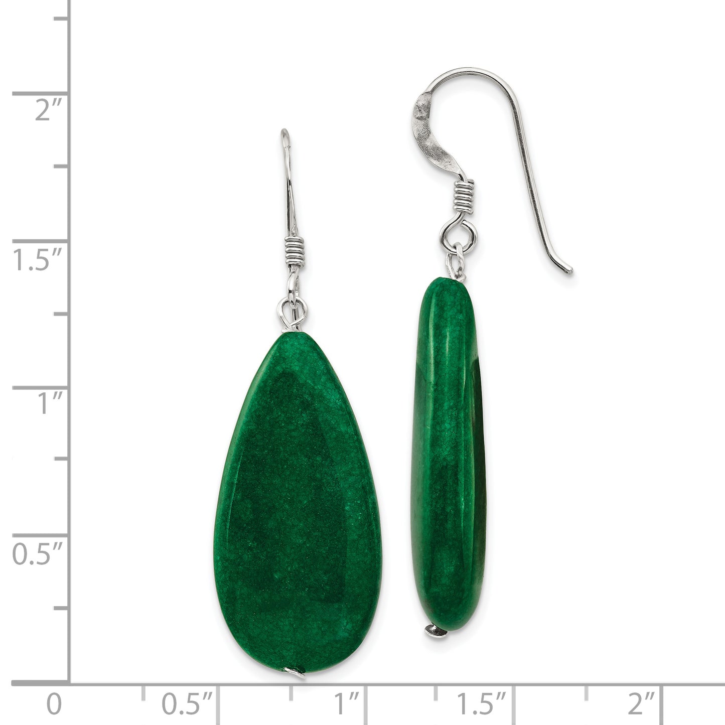 Sterling Silver Polished Green Jade Teardrop Dangle Earrings