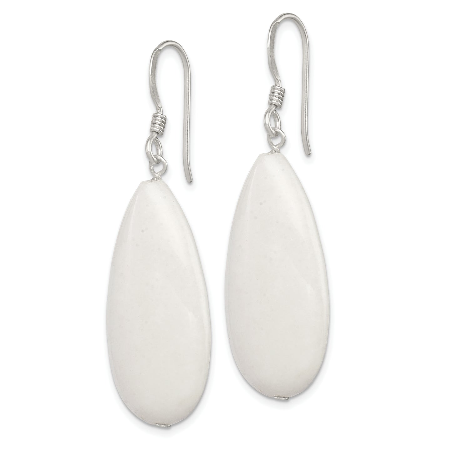 Sterling Silver Polished White Jade Teardrop Dangle Earrings