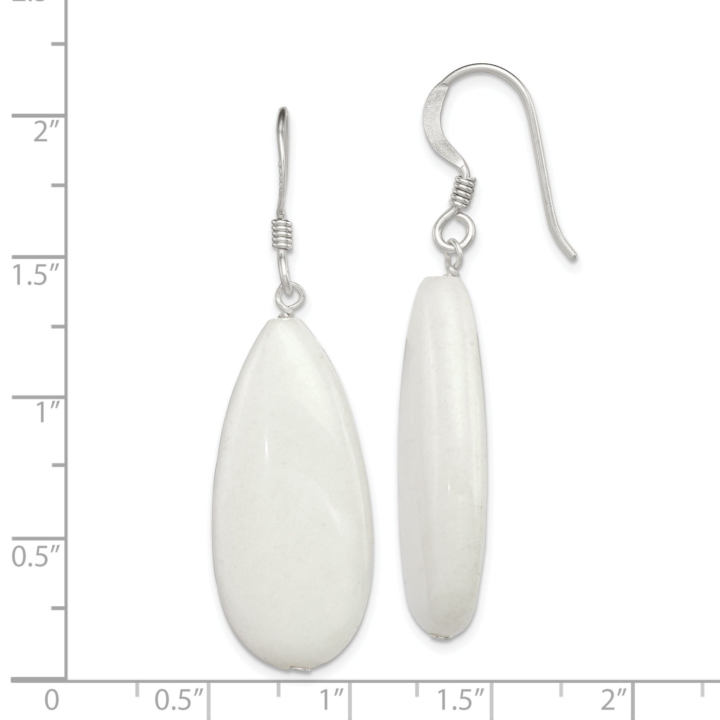 Sterling Silver Polished White Jade Teardrop Dangle Earrings