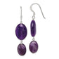 Sterling Silver Polished Amethyst & Dark Purple Jade Oval Dangle Earrings