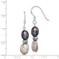 Sterling Silver Polished Antiqued & Beaded Grey Black 7-8mm Freshwater Cultured Pearl Dangle Earrings