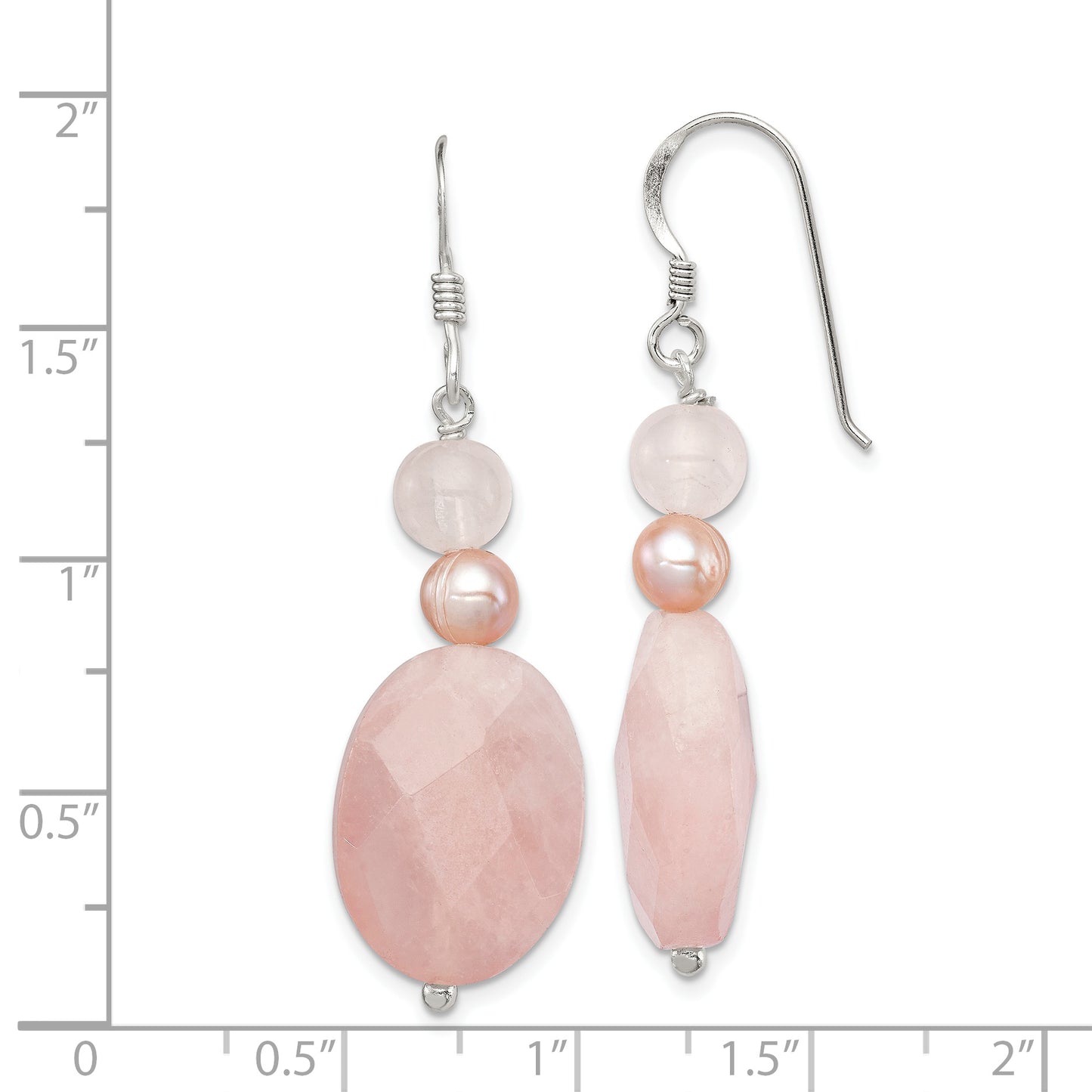 Sterling Silver Polished Rose Quartz & Pink Fwc Pearl Dangle Earrings