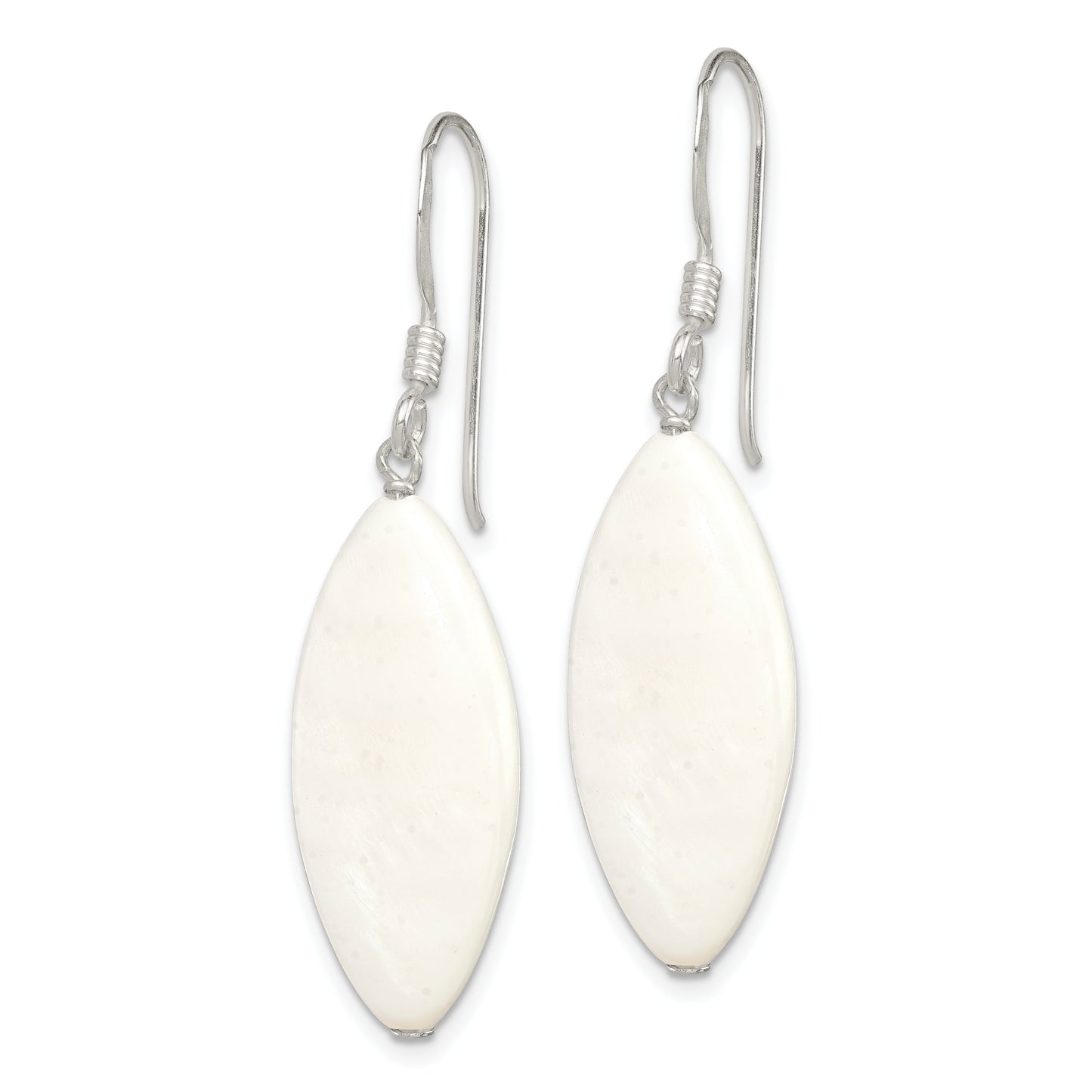 Sterling Silver Polished White Mother Of Pearl Marquise Dangle Earrings