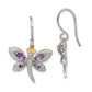 Sterling Silver Brilliant Gemstones With 14K Accent Rhodium-Plated Amethyst And Iolite Diamond Dragonfly Earrings