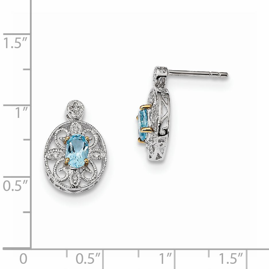 Sterling Silver & 14K Sky Blue Topaz& Diamond Earrings