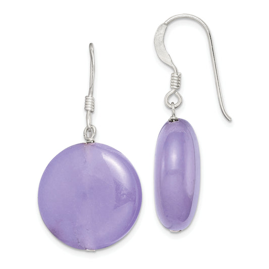 Sterling Silver Polished Lavender Jade Circle Dangle Earrings