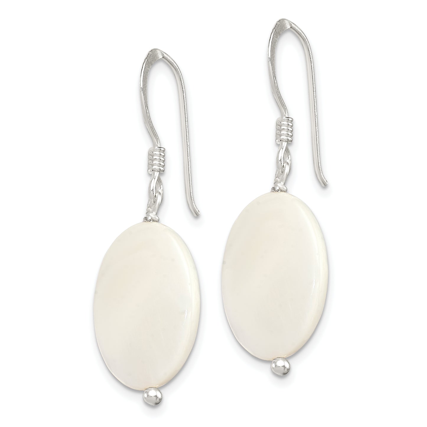 Sterling Silver Polished White Mother Of Pearl Oval Dangle Earrings