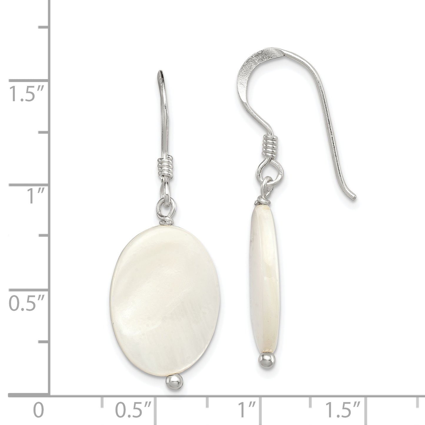 Sterling Silver Polished White Mother Of Pearl Oval Dangle Earrings