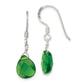 Sterling Silver Polished Dark Green Crystal Teardrop Dangle Earrings