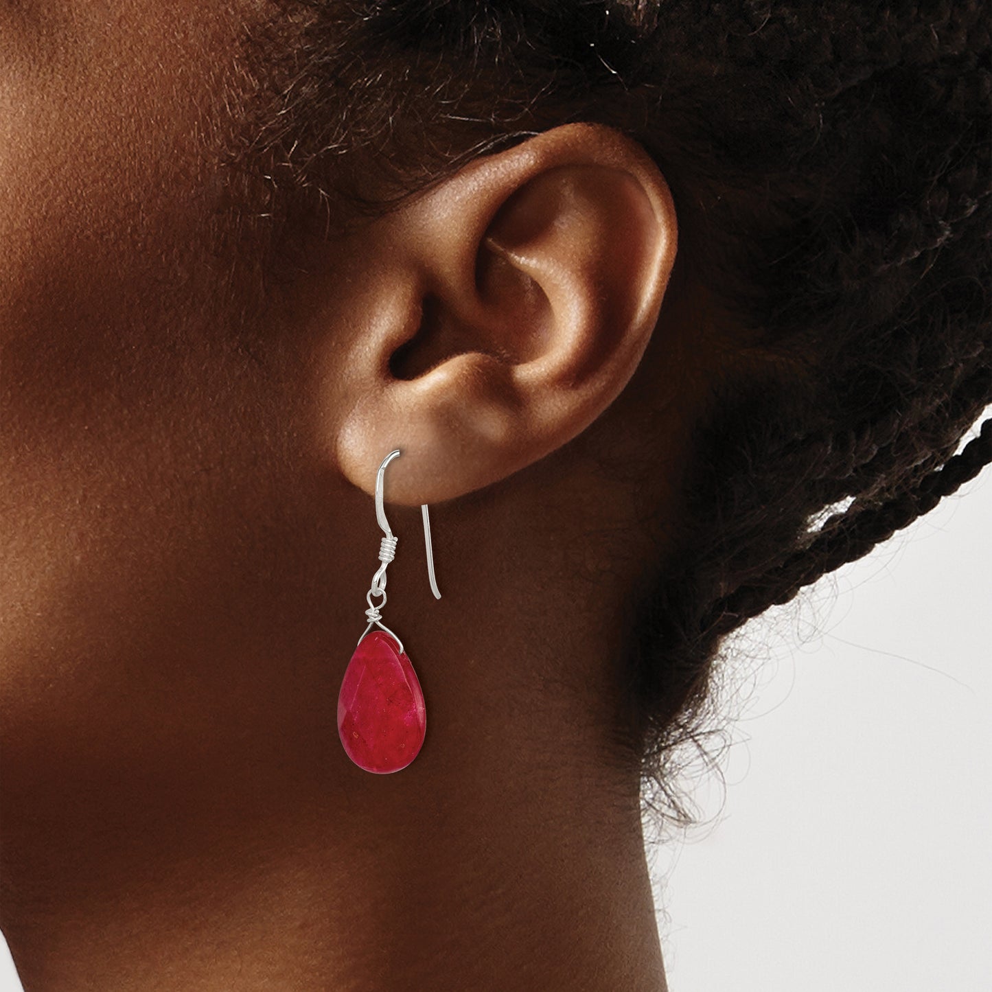 Sterling Silver Polished Faceted Red Jade Teardrop Dangle Earrings