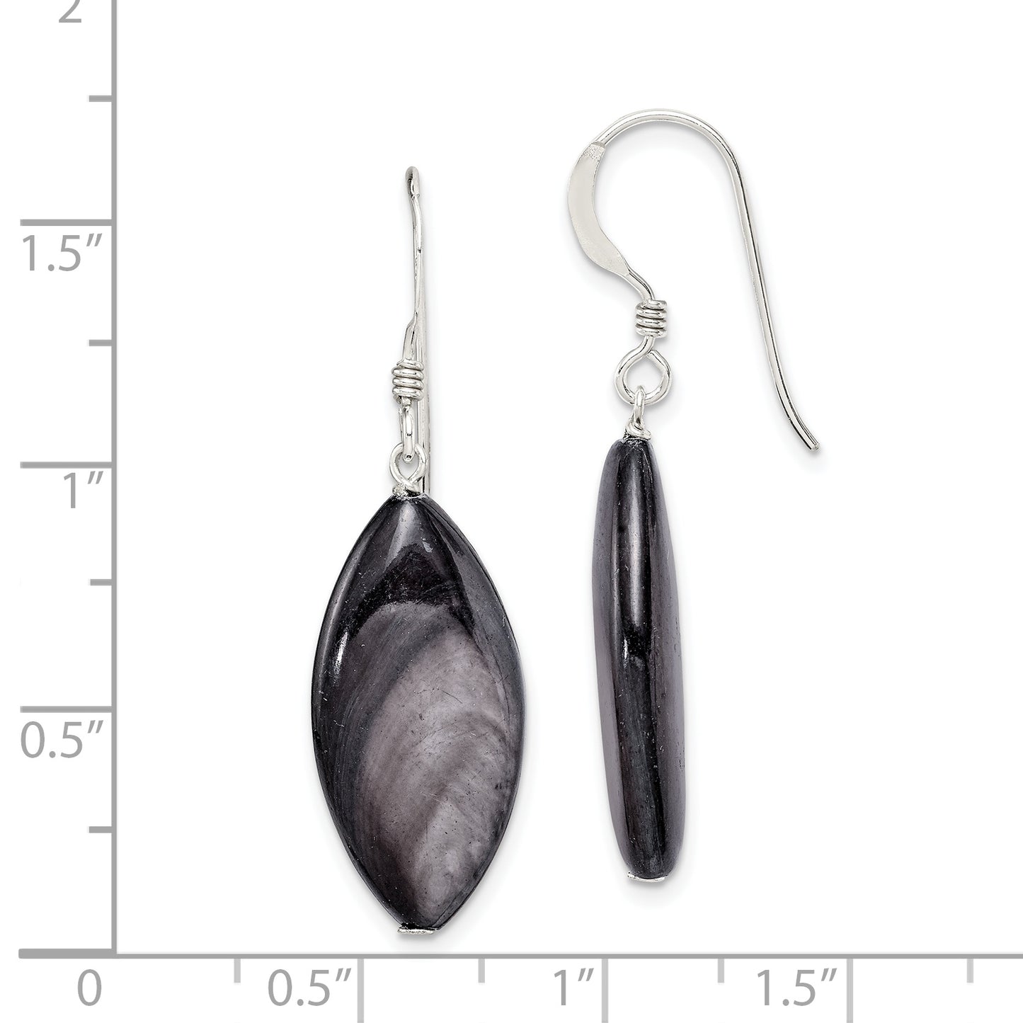 Sterling Silver Polished Grey Mother Of Pearl Marquise Dangle Earrings