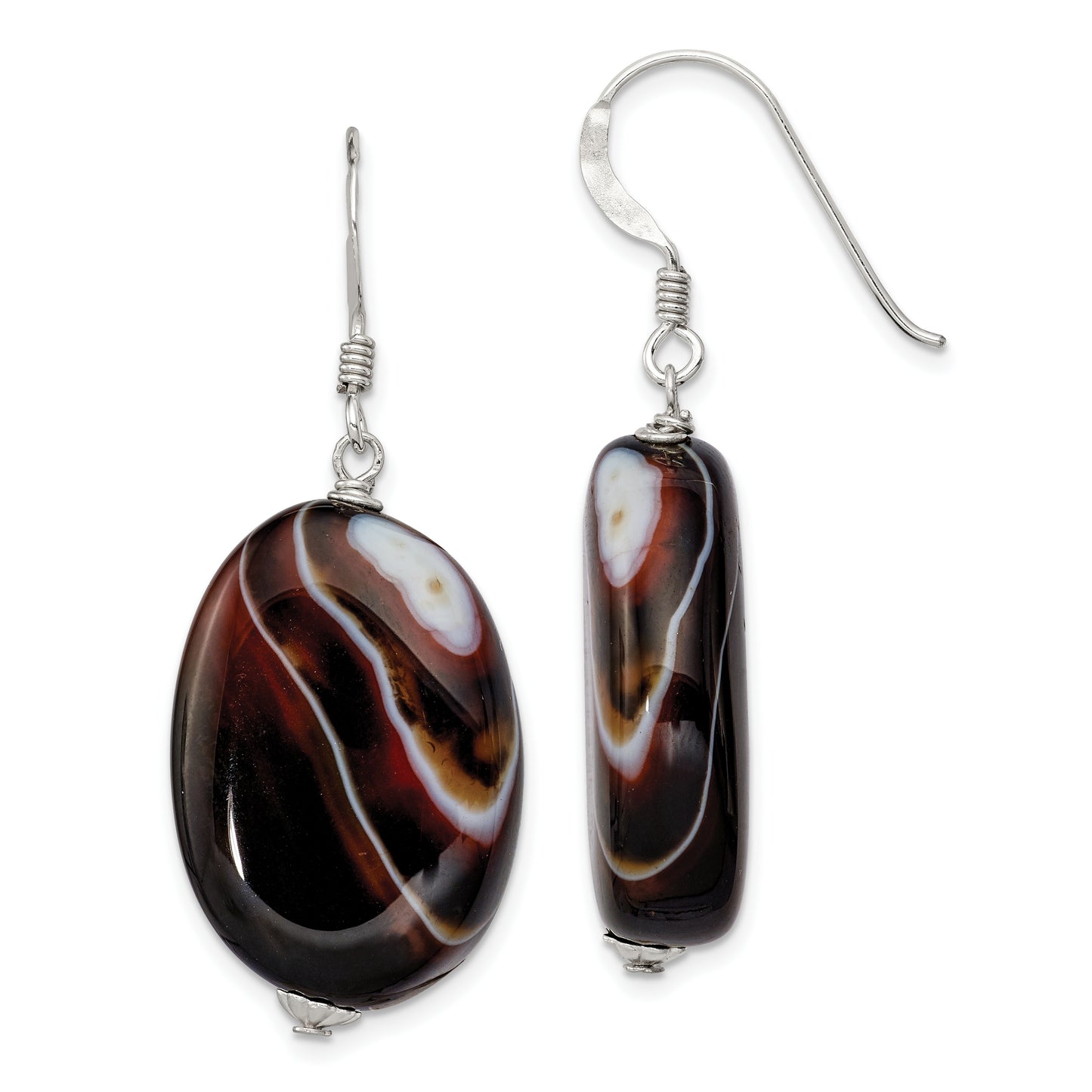 Sterling Silver Polished Oval Carnelian Dangle Earrings