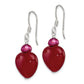 Sterling Silver Polished Red Fwc Pearl & Jade Heart Dangle Earrings