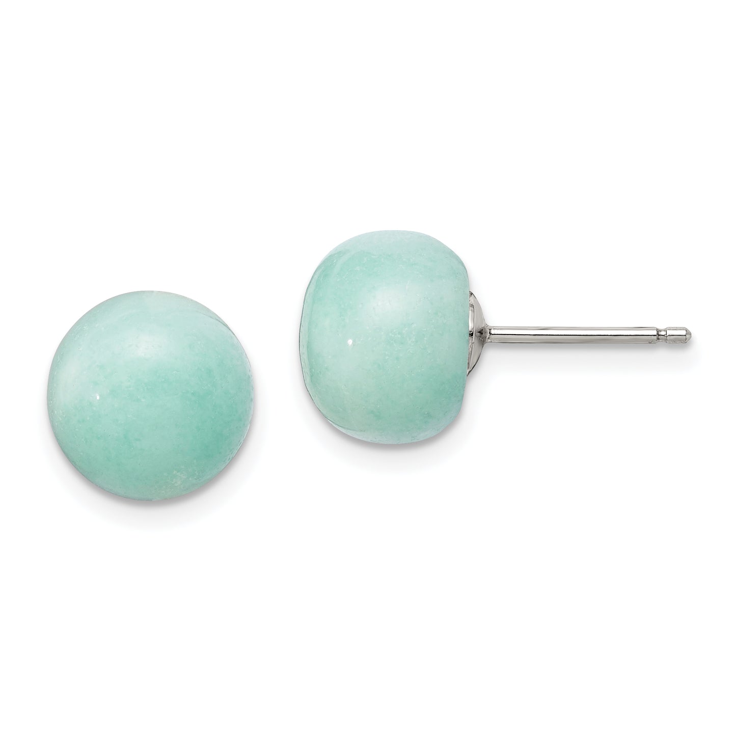 Sterling Silver Rhod-Pltd 10-11mm Button Amazonite Post Earrings