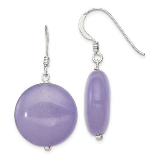 Sterling Silver Polished Lavender Jade Circle Dangle Earrings