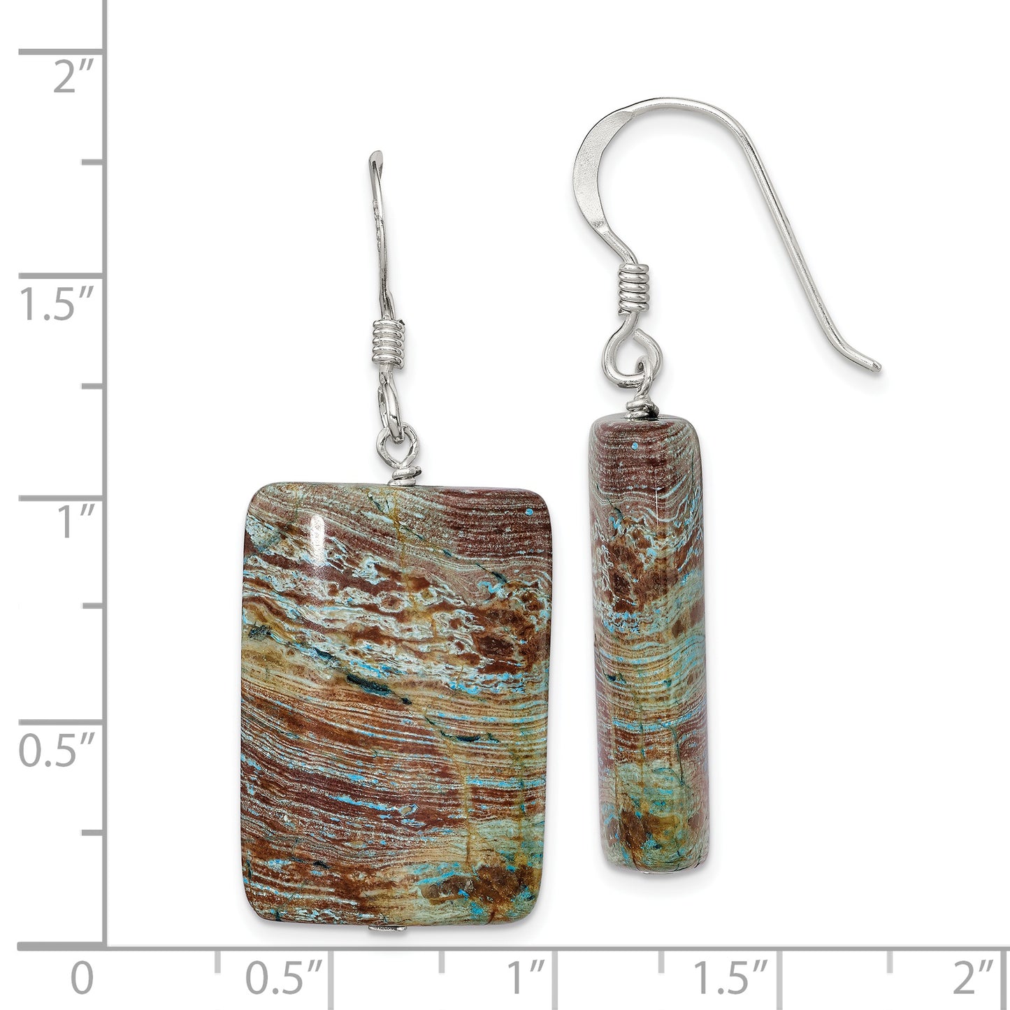 Sterling Silver Polished Rectangular Jasper Dangle Earrings