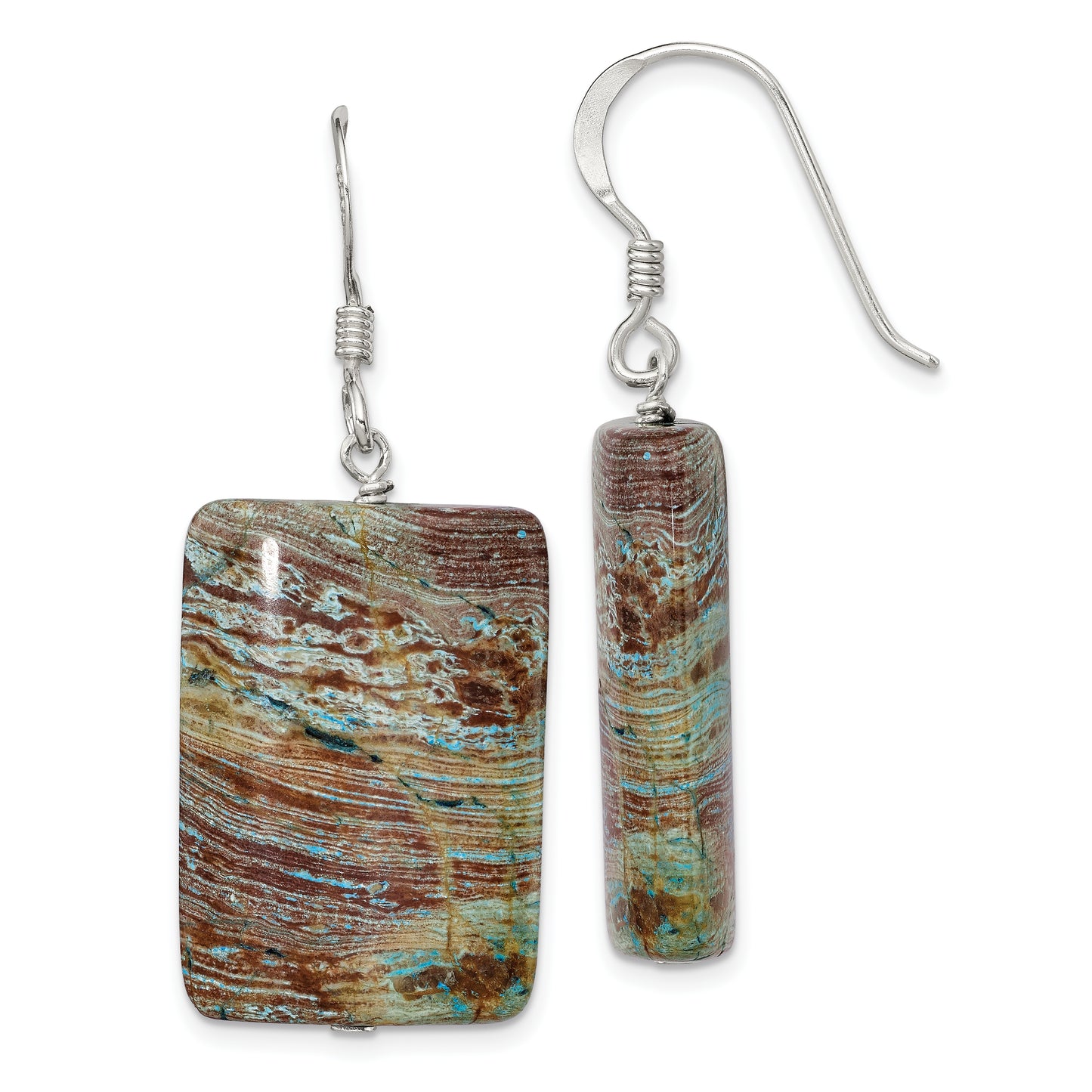 Sterling Silver Polished Rectangular Jasper Dangle Earrings