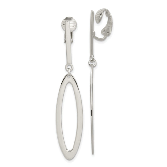 Sterling Silver Polished Non-Pierced Elongated Oval Dangle Earrings