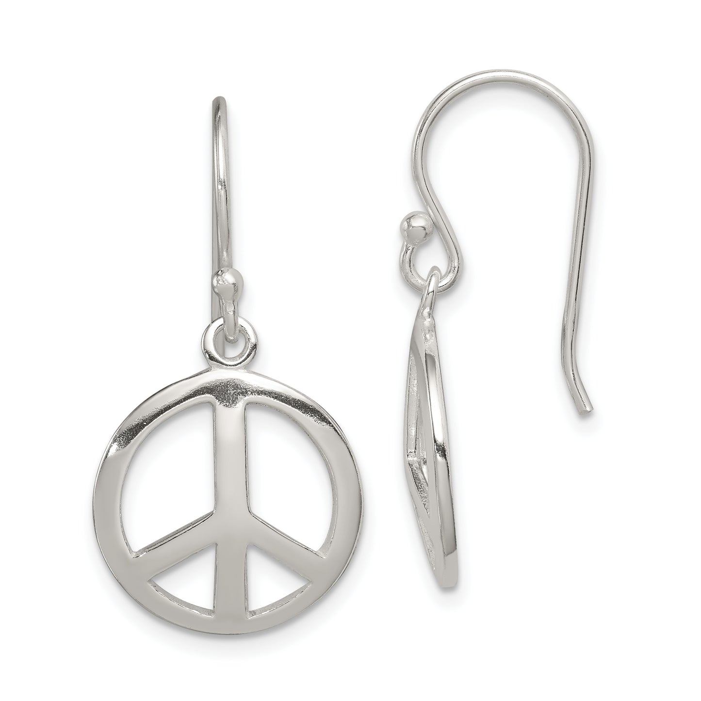 Sterling Silver Polished Peace Dangle Earrings