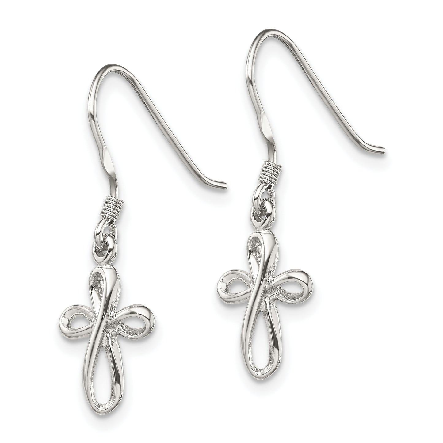 Sterling Silver Rhodium-Plated Polished Cross Dangle Earrings